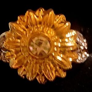 Golden Sunflower & Rhinestone Ring.